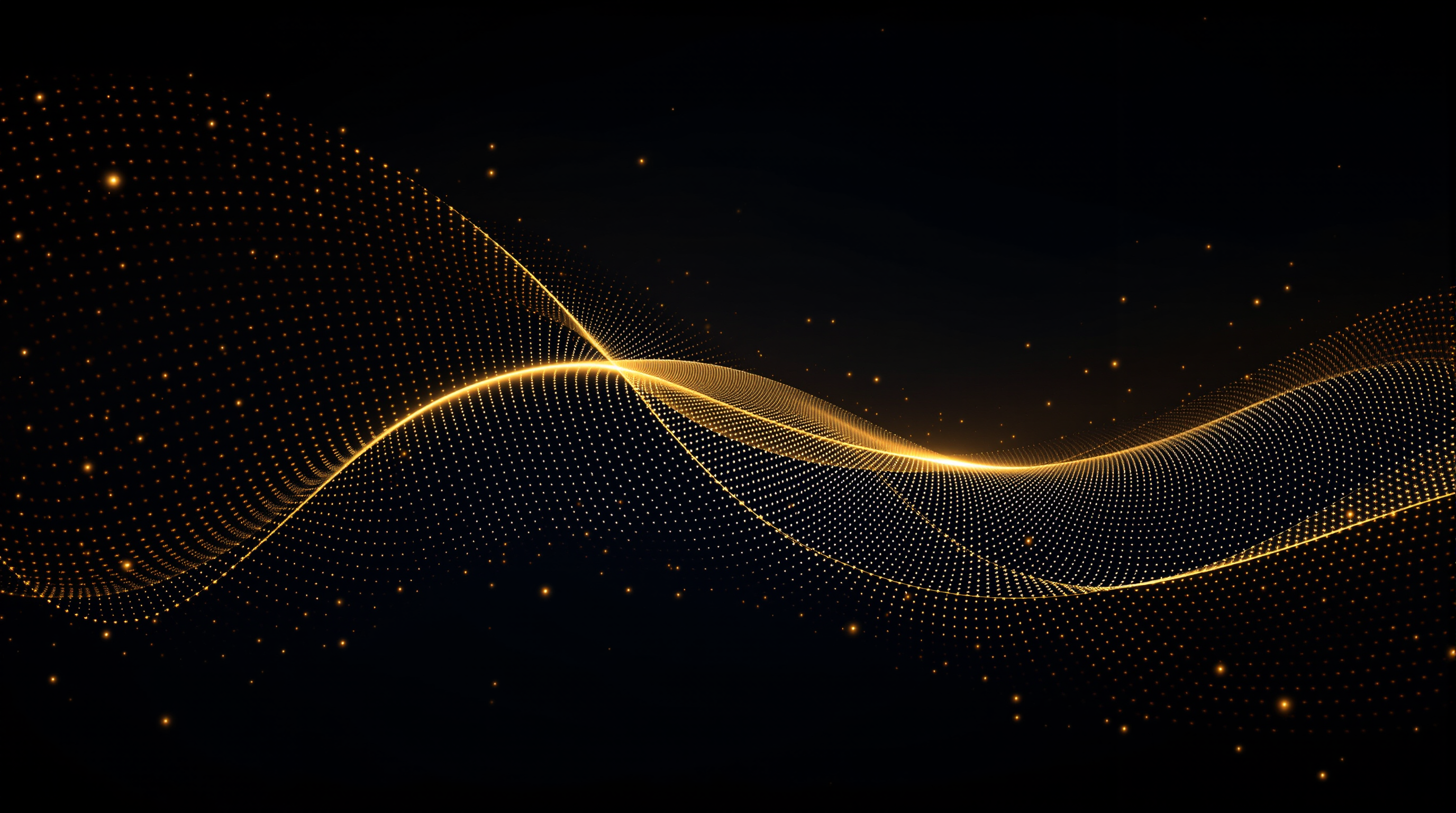A golden curve drawn over a fine lattice of points — a signature as light.